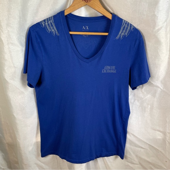 Armani Exchange Tops - Armani Exchange Royal Blue Grey Angel Wing Graphic Print Short Sleeve Tee Shirt